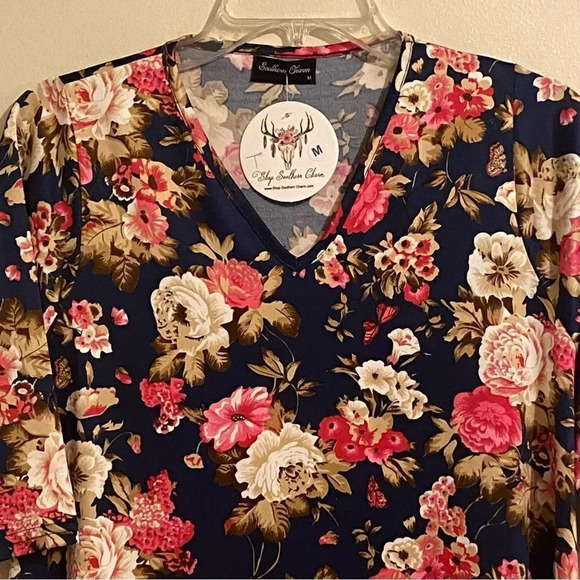 Women’s Southern Charm Boho Overall Rose Pattern V-Neck 3/4 Sleeves Size M - Picture 2 of 10
